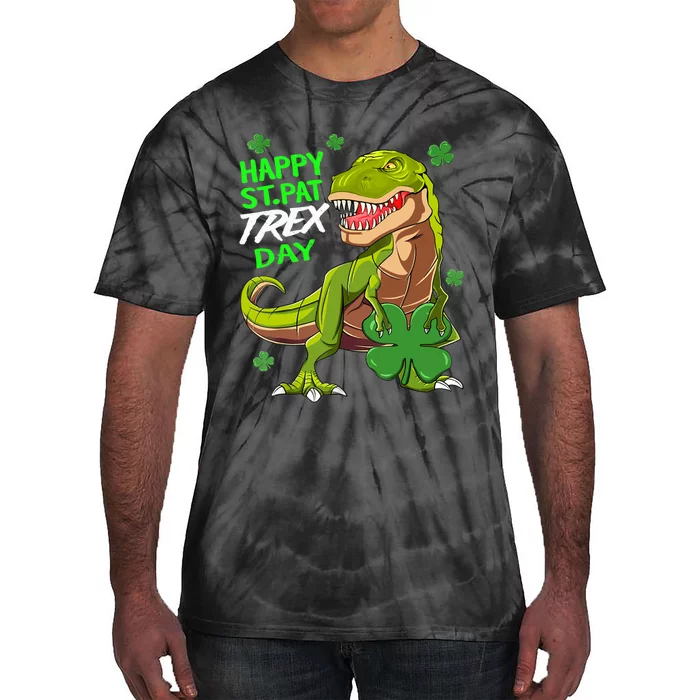 St Patricks Day Dinosaur Dino Saurus Irish Shamrock Boy Tie-Dye T-Shirt