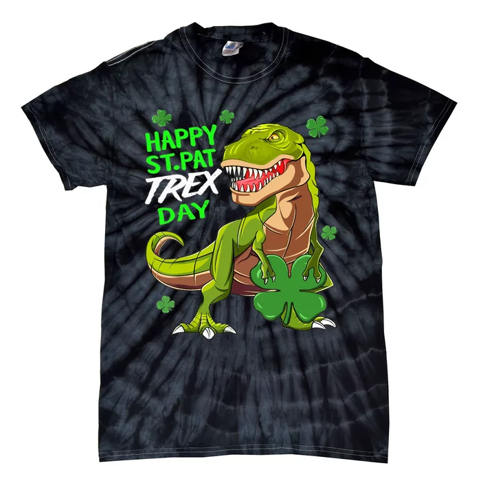 St Patricks Day Dinosaur Dino Saurus Irish Shamrock Boy Tie-Dye T-Shirt