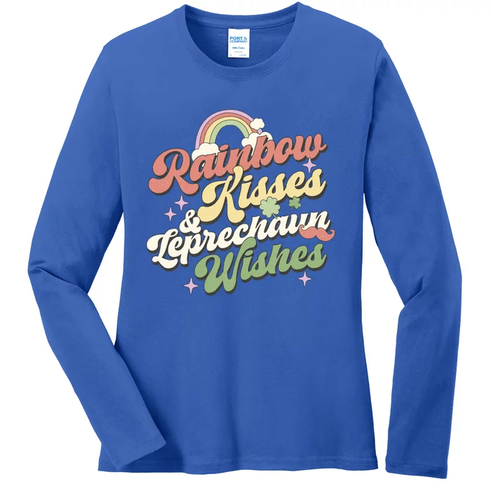 St Patrick's Day Rainbow Leprechaun Wishes Groovy Cool Gift Ladies Long Sleeve Shirt