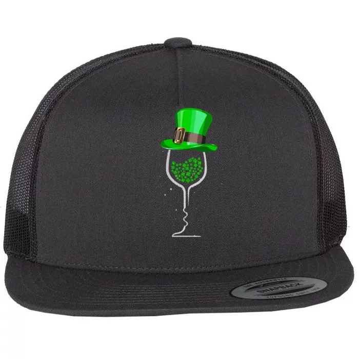 Saint Patricks Day Wine Glass Shamrocks Winevneck Flat Bill Trucker Hat