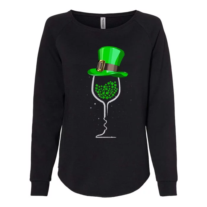 Saint Patricks Day Wine Glass Shamrocks Winevneck Womens California Wash Sweatshirt