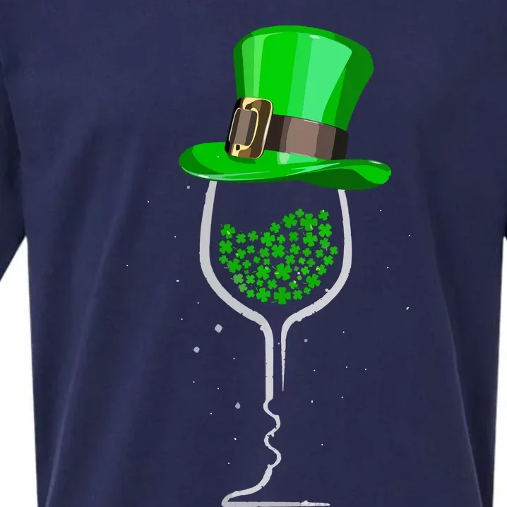 Saint Patricks Day Wine Glass Shamrocks Winevneck Sueded Cloud Jersey T-Shirt