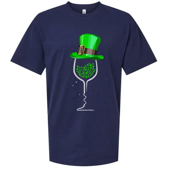 Saint Patricks Day Wine Glass Shamrocks Winevneck Sueded Cloud Jersey T-Shirt