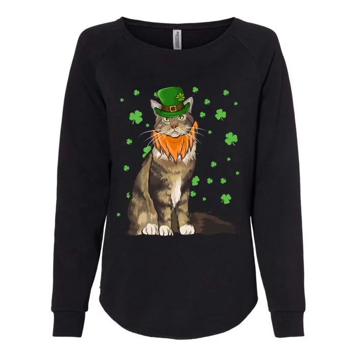 St Patricks Day Maine Coon Cat Shamrock Gift Womens California Wash Sweatshirt