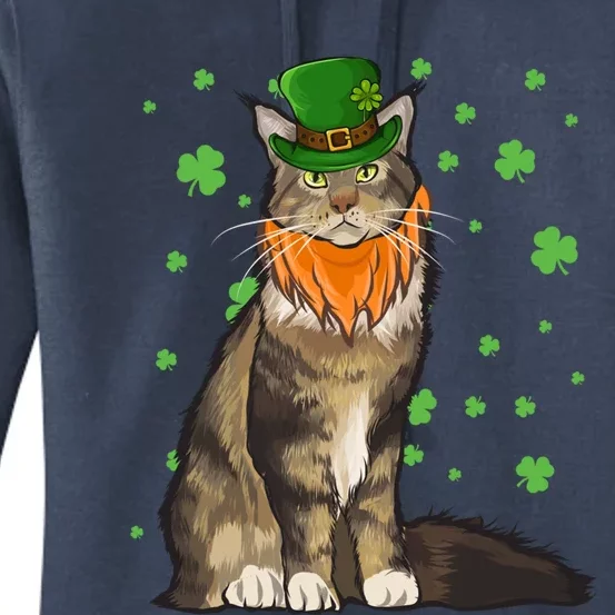 St Patricks Day Maine Coon Cat Shamrock Gift Women's Pullover Hoodie