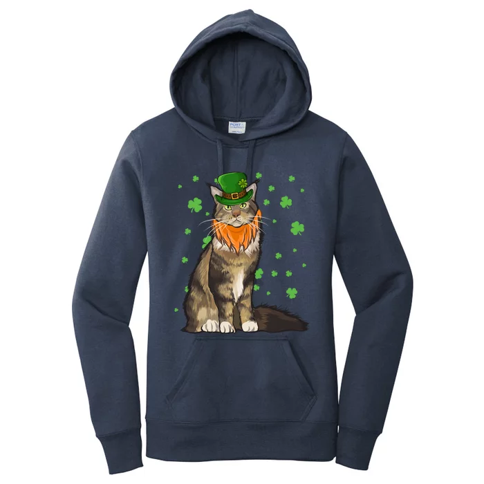 St Patricks Day Maine Coon Cat Shamrock Gift Women's Pullover Hoodie