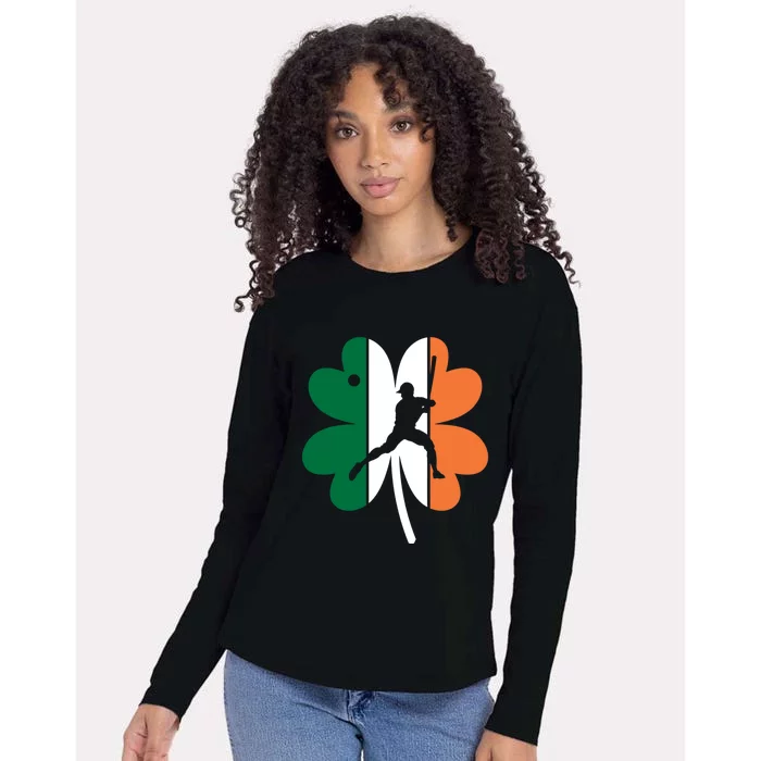 St Patrick's Day Ireland Flag Clover Baseball Player Sports Cool Gift Womens Cotton Relaxed Long Sleeve T-Shirt