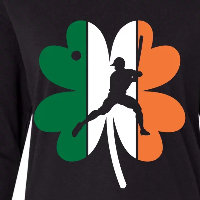 St Patrick's Day Ireland Flag Clover Baseball Player Sports Cool Gift Womens Cotton Relaxed Long Sleeve T-Shirt