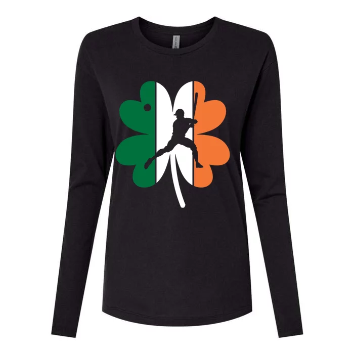 St Patrick's Day Ireland Flag Clover Baseball Player Sports Cool Gift Womens Cotton Relaxed Long Sleeve T-Shirt