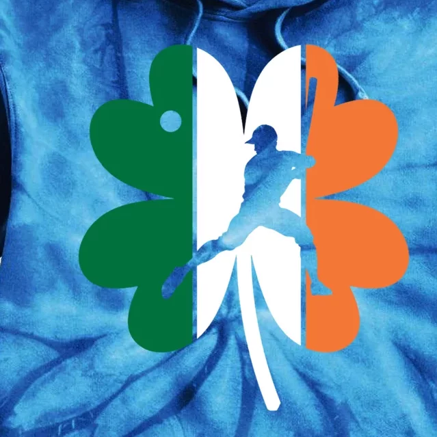 St Patrick's Day Ireland Flag Clover Baseball Player Sports Cool Gift Tie Dye Hoodie