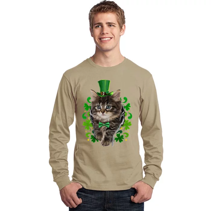 St Patrick's Day Irish Saint Patrick's Shamrock Black Kitten Tall Long Sleeve T-Shirt