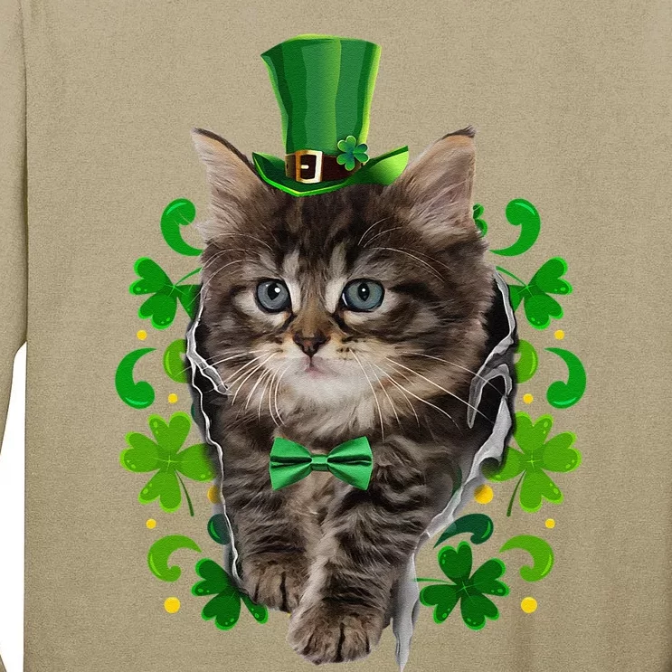 St Patrick's Day Irish Saint Patrick's Shamrock Black Kitten Tall Long Sleeve T-Shirt