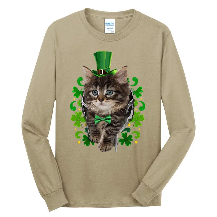 St Patrick's Day Irish Saint Patrick's Shamrock Black Kitten Tall Long Sleeve T-Shirt