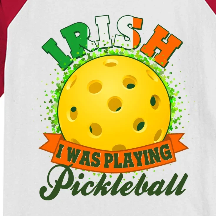 St Patricks Day Irish I Was Playing Pickleball Kids Colorblock Raglan Jersey