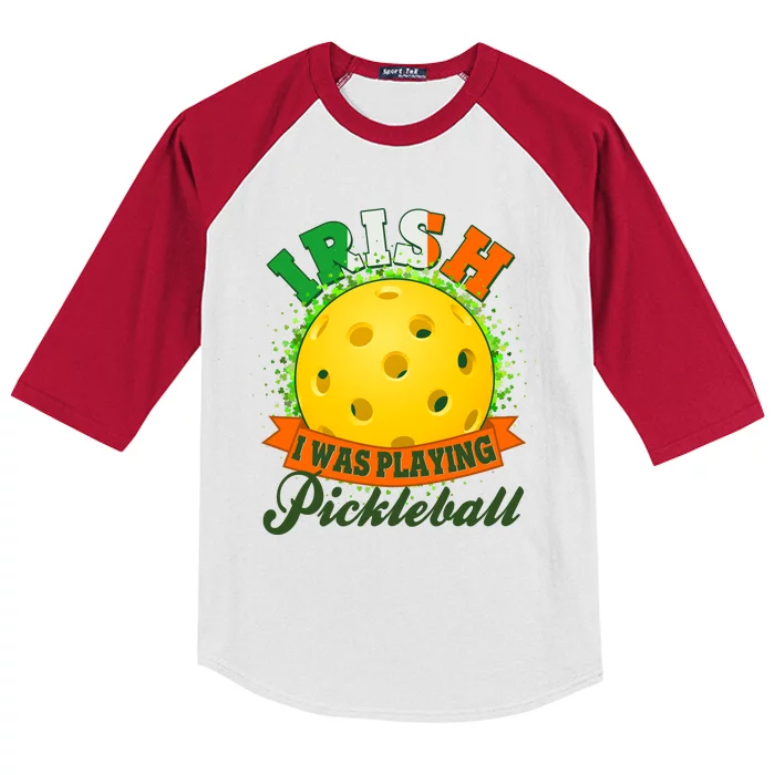 St Patricks Day Irish I Was Playing Pickleball Kids Colorblock Raglan Jersey