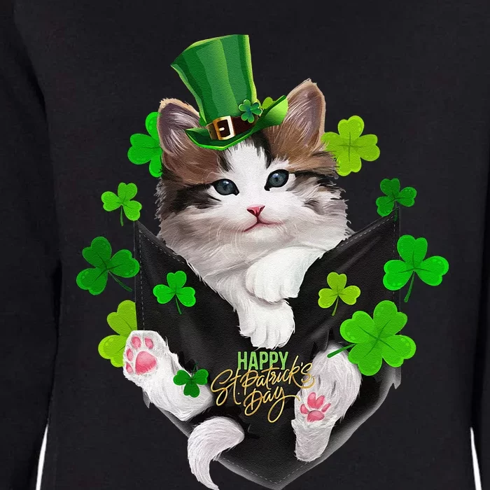 St Patrick's Day Irish Saint Patrick's Shamrock Happy Cat Womens California Wash Sweatshirt