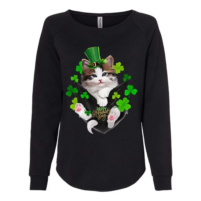 St Patrick's Day Irish Saint Patrick's Shamrock Happy Cat Womens California Wash Sweatshirt