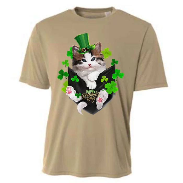 St Patrick's Day Irish Saint Patrick's Shamrock Happy Cat Cooling Performance Crew T-Shirt