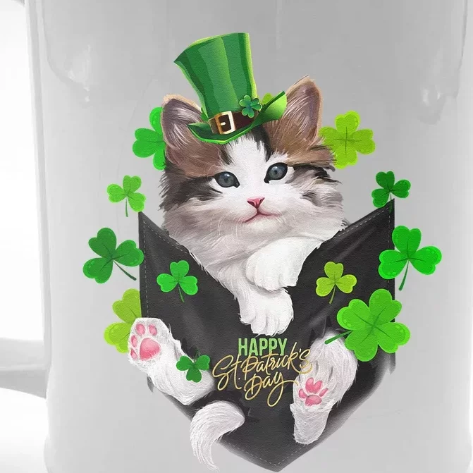 St Patrick's Day Irish Saint Patrick's Shamrock Happy Cat Front & Back Beer Stein