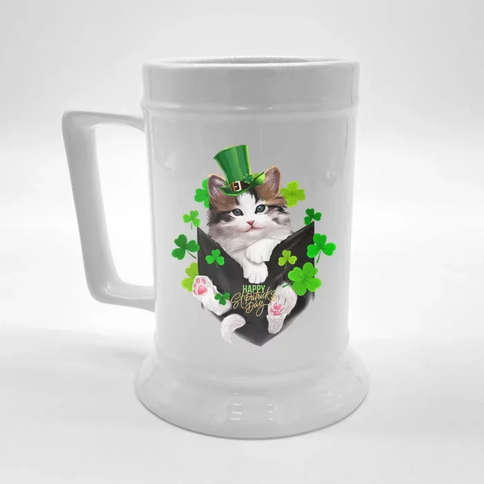 St Patrick's Day Irish Saint Patrick's Shamrock Happy Cat Front & Back Beer Stein