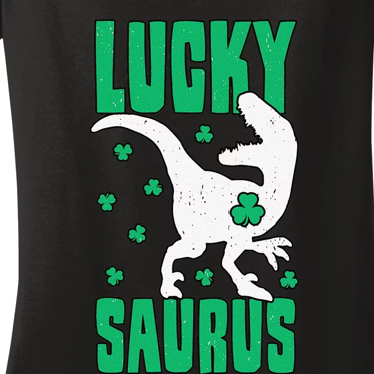 St. Patrick's Day Dinosaur Irish Shamrock Trex Dino Gift Women's V-Neck T-Shirt