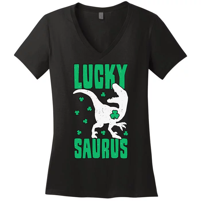 St. Patrick's Day Dinosaur Irish Shamrock Trex Dino Gift Women's V-Neck T-Shirt