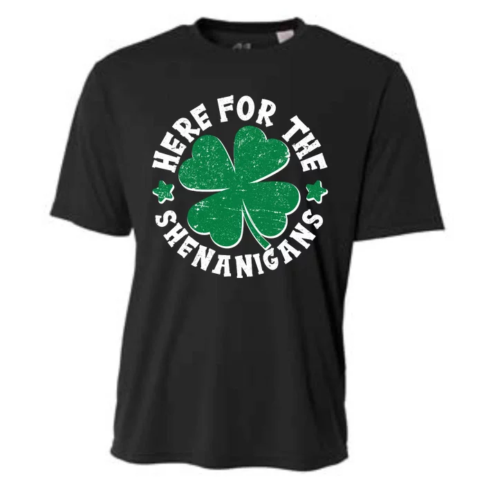 St Patricks Day Here For The Shenanigans Lucky Shamrock Clover Cooling Performance Crew T-Shirt