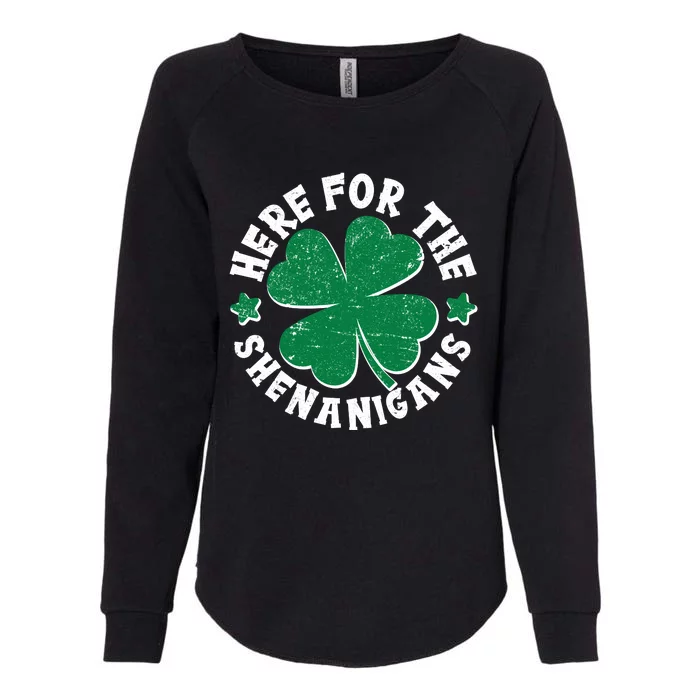 St Patricks Day Here For The Shenanigans Lucky Shamrock Clover Womens California Wash Sweatshirt