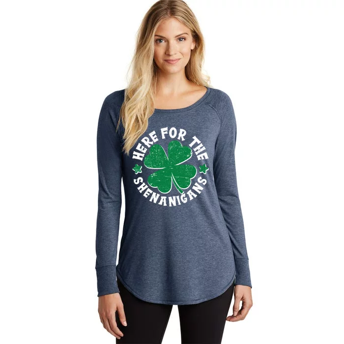 St Patricks Day Here For The Shenanigans Lucky Shamrock Clover Women's Perfect Tri Tunic Long Sleeve Shirt