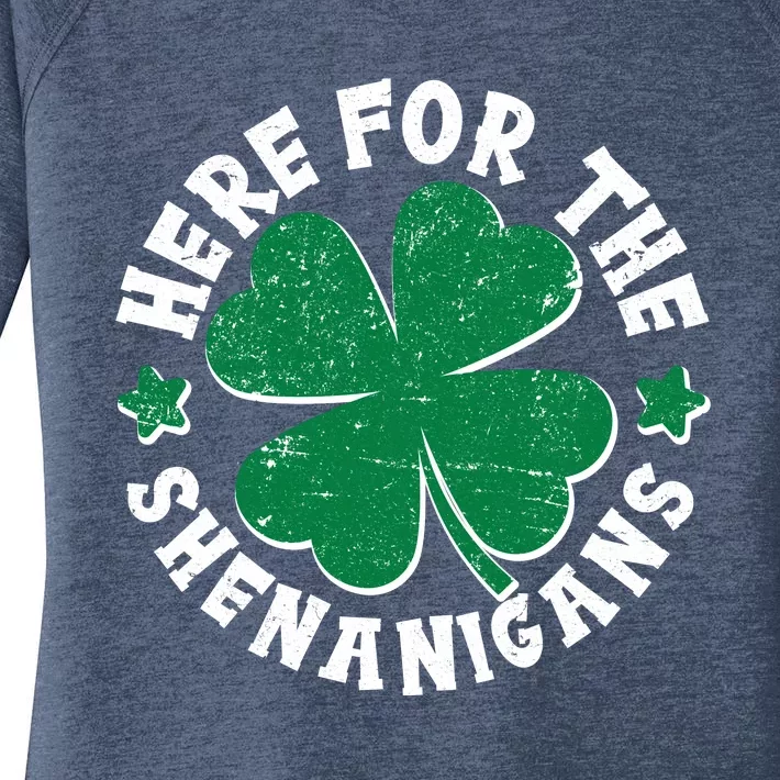 St Patricks Day Here For The Shenanigans Lucky Shamrock Clover Women's Perfect Tri Tunic Long Sleeve Shirt