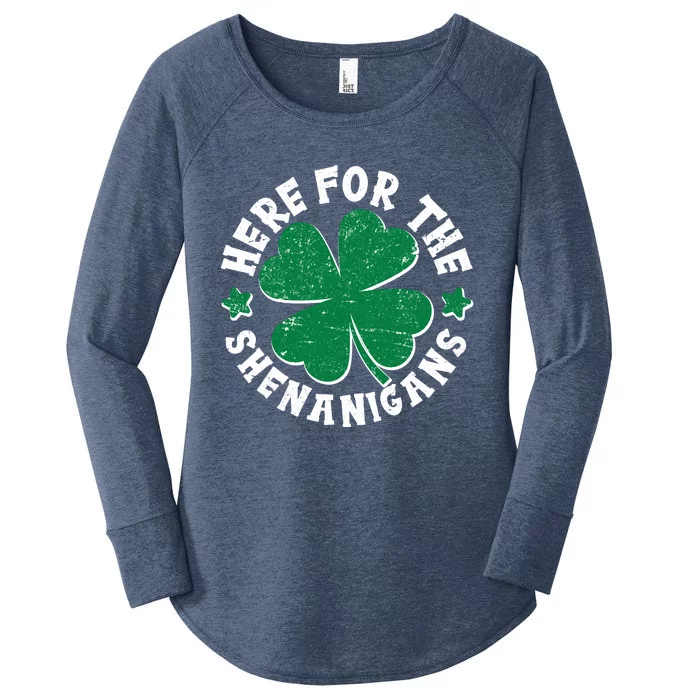 St Patricks Day Here For The Shenanigans Lucky Shamrock Clover Women's Perfect Tri Tunic Long Sleeve Shirt