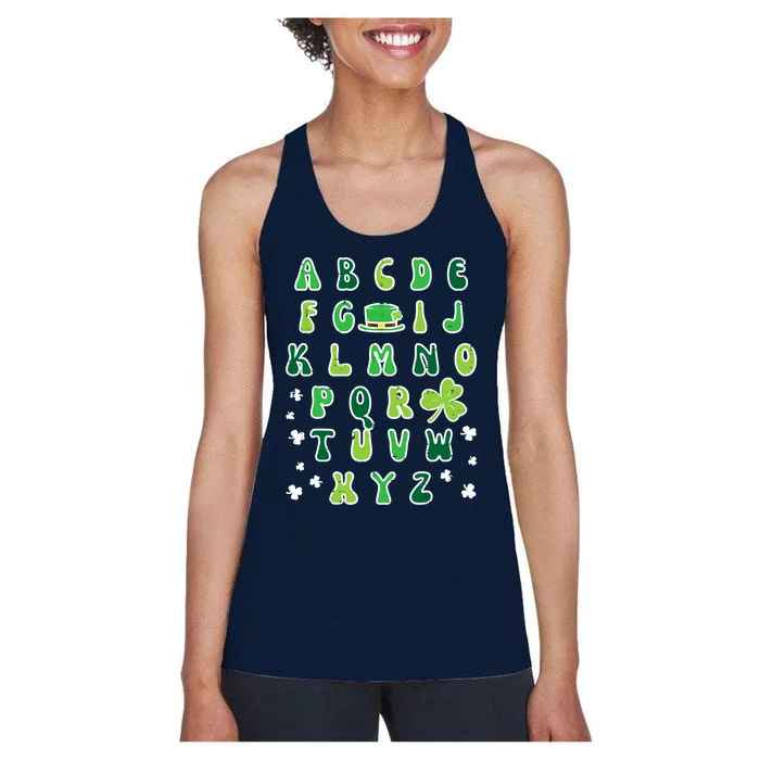 St Patricks Day ABC Alphabet Saint Pattys Paddys Teacher Women's Racerback Tank