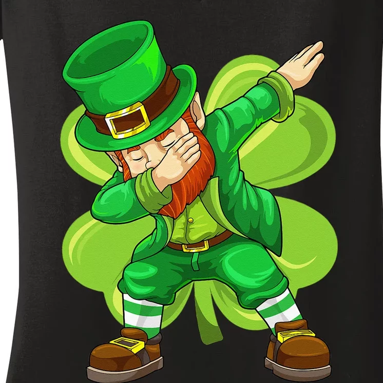 St Patricks Day Dabbing Leprechaun Irish Shamrock Women's V-Neck T-Shirt