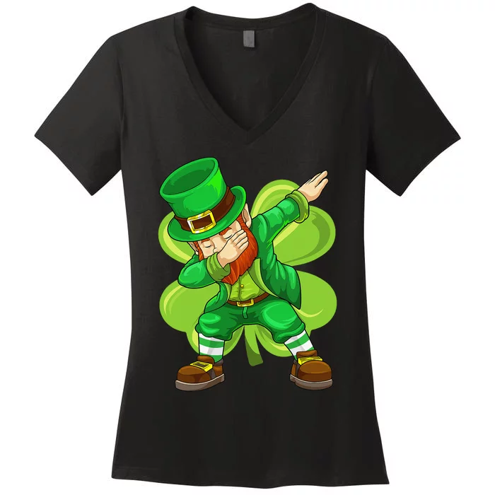 St Patricks Day Dabbing Leprechaun Irish Shamrock Women's V-Neck T-Shirt