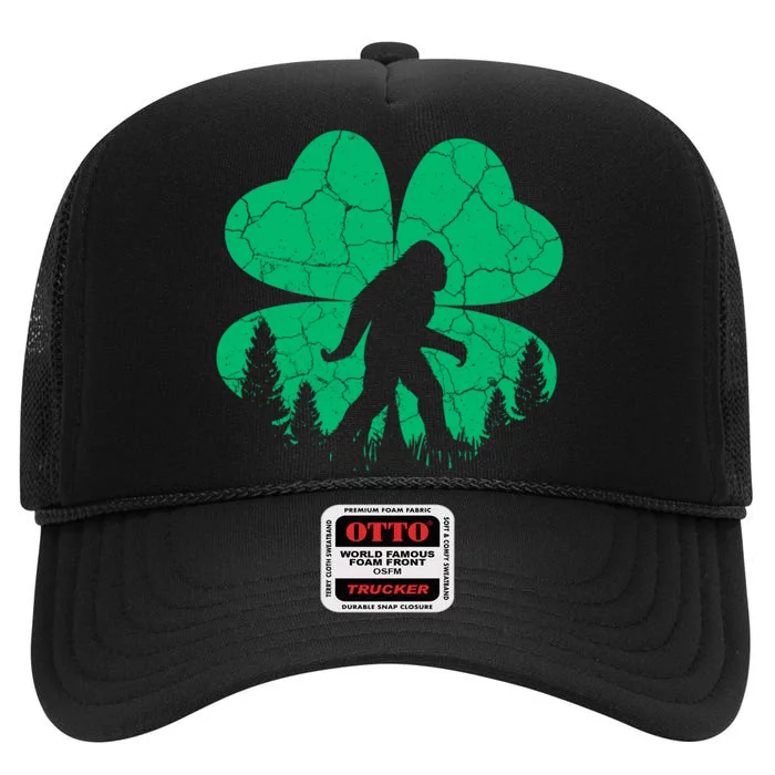 St Patricks Day Bigfoot Sasquatch Irish Clover High Crown Mesh Trucker Hat