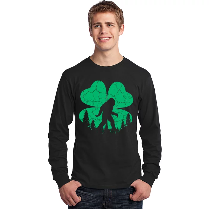 St Patricks Day Bigfoot Sasquatch Irish Clover Long Sleeve Shirt