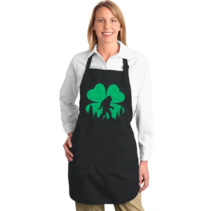 St Patricks Day Bigfoot Sasquatch Irish Clover Full-Length Apron With Pocket