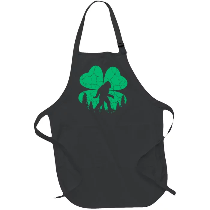 St Patricks Day Bigfoot Sasquatch Irish Clover Full-Length Apron With Pocket