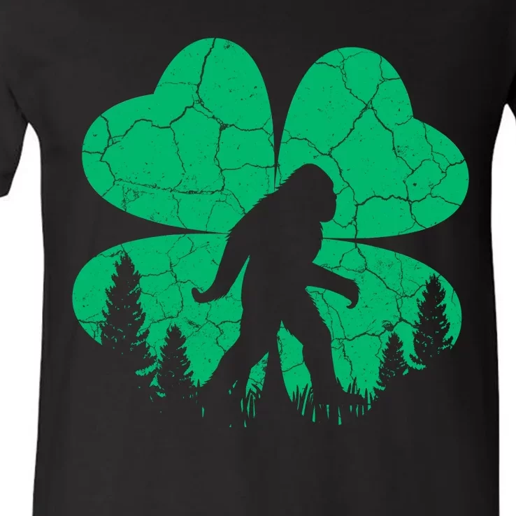 St Patricks Day Bigfoot Sasquatch Irish Clover V-Neck T-Shirt