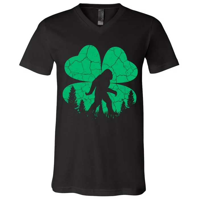 St Patricks Day Bigfoot Sasquatch Irish Clover V-Neck T-Shirt