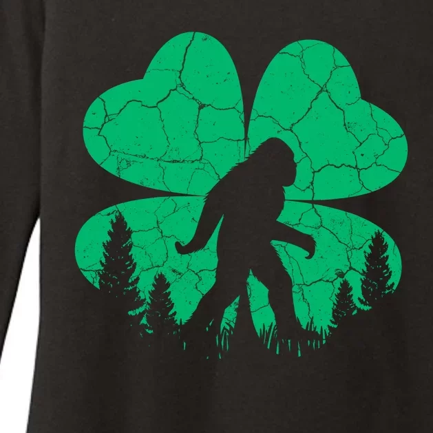 St Patricks Day Bigfoot Sasquatch Irish Clover Womens CVC Long Sleeve Shirt