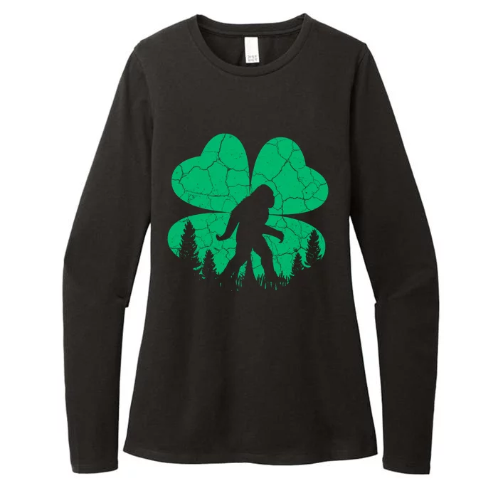 St Patricks Day Bigfoot Sasquatch Irish Clover Womens CVC Long Sleeve Shirt