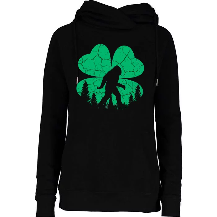 St Patricks Day Bigfoot Sasquatch Irish Clover Womens Funnel Neck Pullover Hood