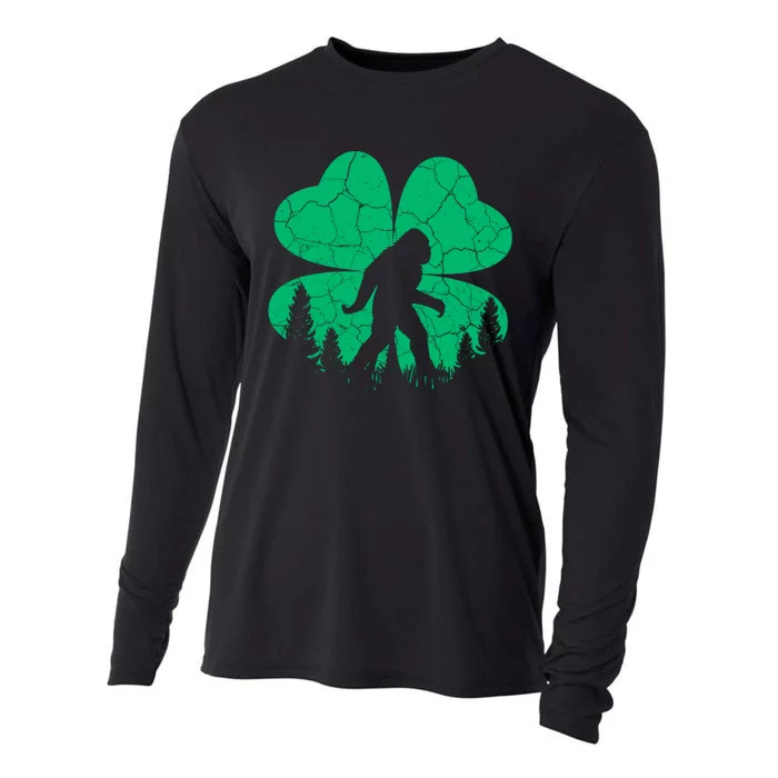 St Patricks Day Bigfoot Sasquatch Irish Clover Cooling Performance Long Sleeve Crew