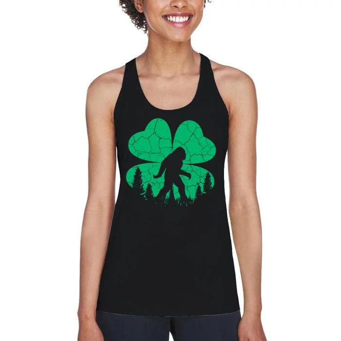 St Patricks Day Bigfoot Sasquatch Irish Clover Women's Racerback Tank