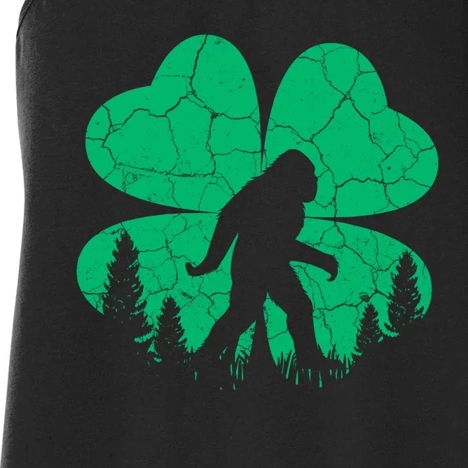 St Patricks Day Bigfoot Sasquatch Irish Clover Women's Racerback Tank