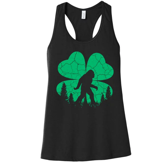 St Patricks Day Bigfoot Sasquatch Irish Clover Women's Racerback Tank