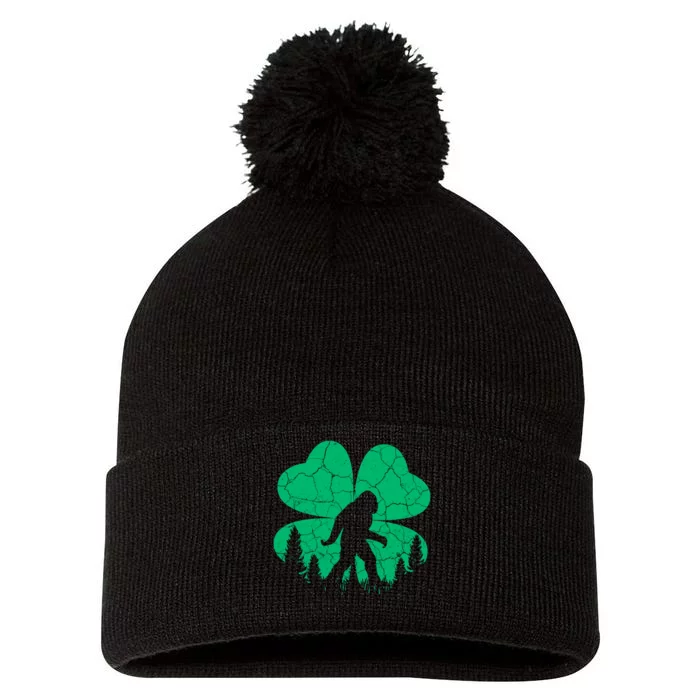 St Patricks Day Bigfoot Sasquatch Irish Clover Pom Pom 12in Knit Beanie