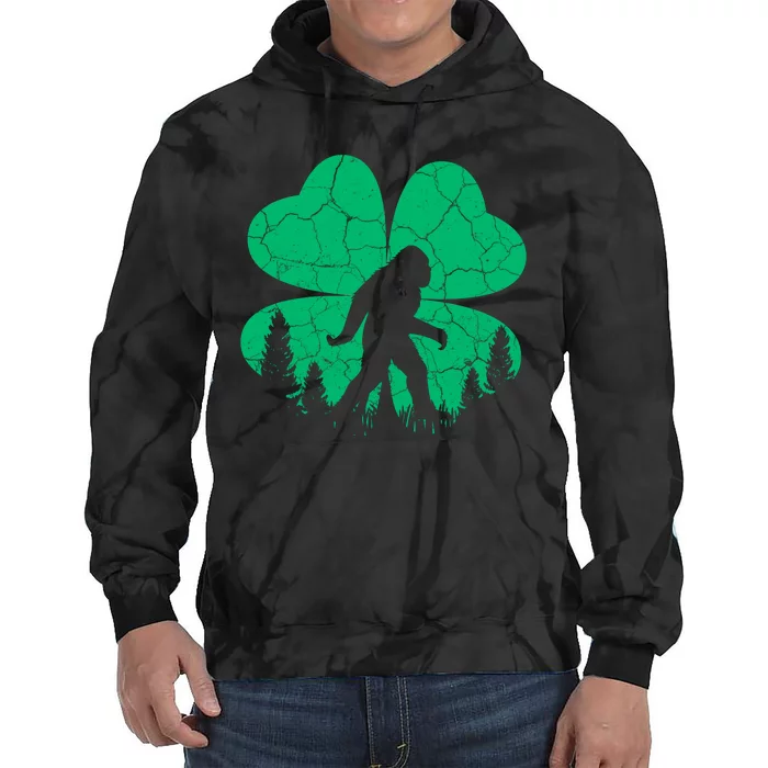 St Patricks Day Bigfoot Sasquatch Irish Clover Tie Dye Hoodie