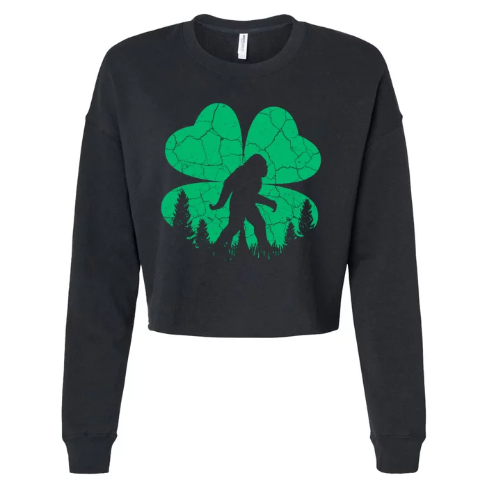 St Patricks Day Bigfoot Sasquatch Irish Clover Cropped Pullover Crew